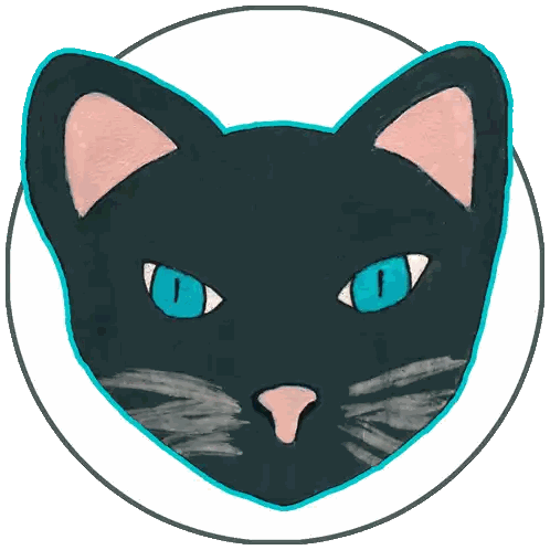 Black Cat with Blue Eyes and Pink Ears