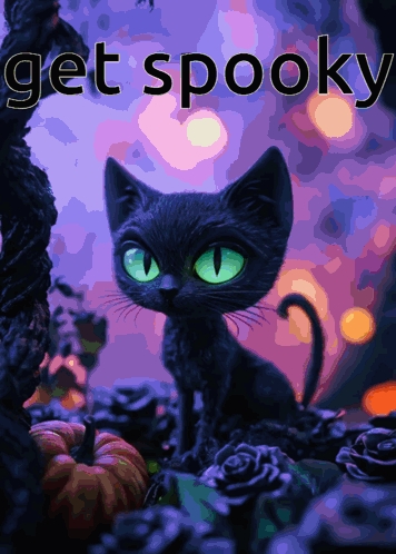 Black Cat with Green Eyes Get Spooky