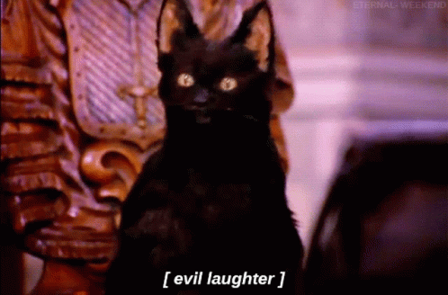 Black Cat With Horns Saying Evil Laughter GIF