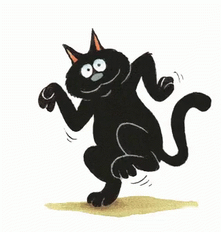 Black Cat With Orange Ears Dancing Arms Outstretched