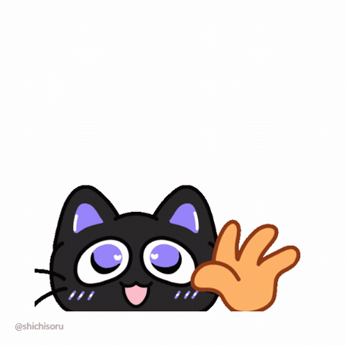 Black Cat With Purple Eyes and Waving Hand