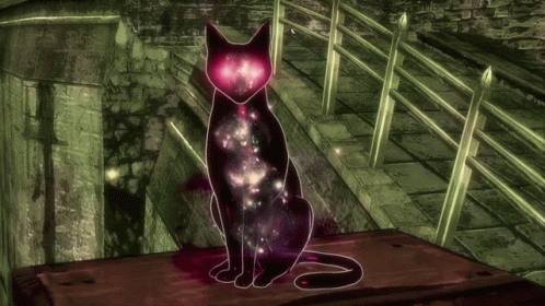 Black Cat with Purple Eyes Sitting