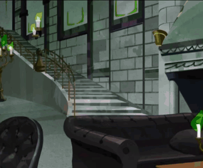 Black Couch In Front Of Staircase GIF