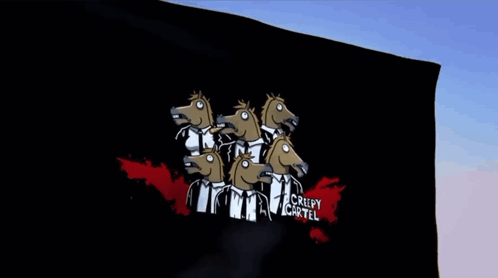 Black Flag With Cartoon Horses Creepy Cartel