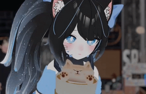 Black Hair Blue Eyes Girl Holding Doge GIF