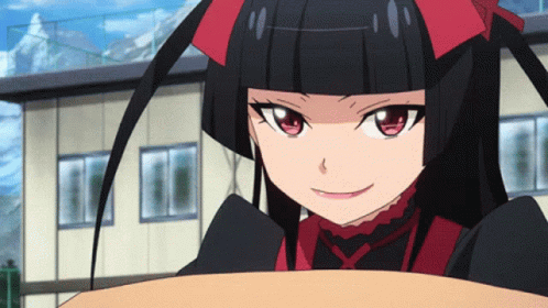 Black Haired Girl With Red Eyes Smiling Near Building