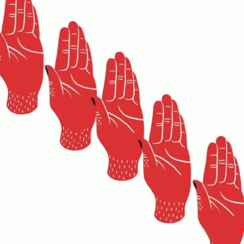 Black Hand Reaching Toward Red Hand GIF