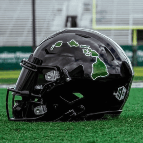 Black Helmet With Green Hawaiian Map