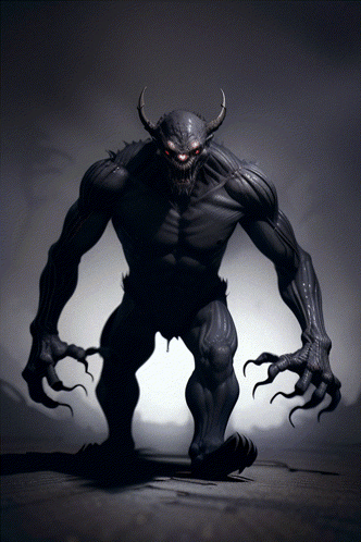Black Horned Monster with Red Eyes