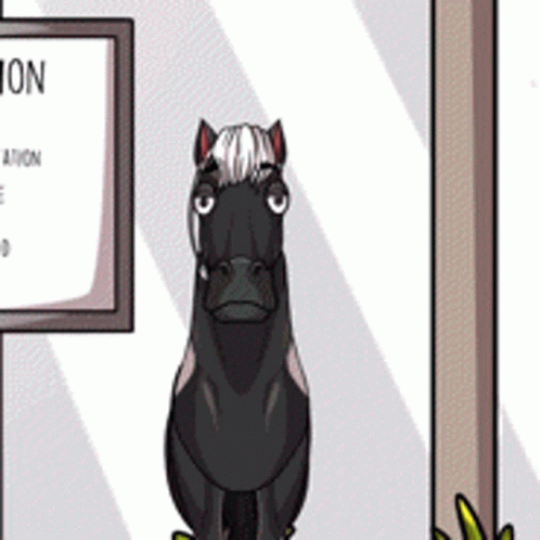 Black Horse in Front of No Parking Sign