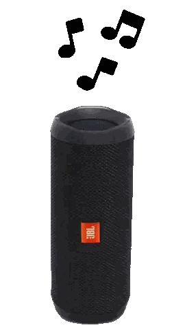 Black JBL Speaker Surrounded by Music Notes