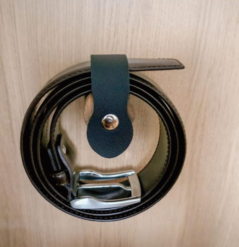 Black Leather Belt With Silver Buckle And Green Strap GIF