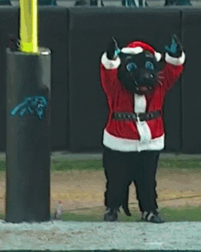 Black Panther Mascot In Santa Outfit GIF