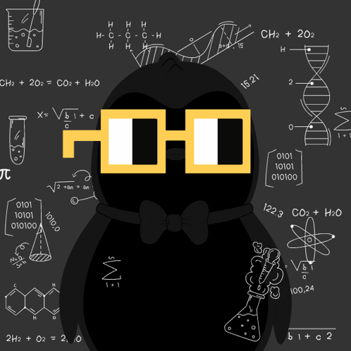 Black Penguin in Glasses Bow Tie Math Equations