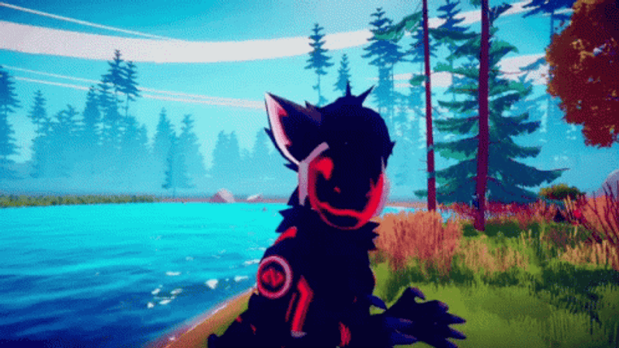 Black Protogen With A Lake Background GIF
