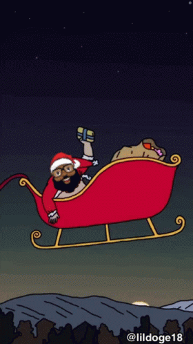 Black Santa Throwing Gifts From Sled GIF