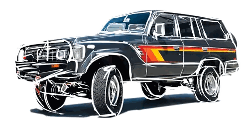 Black SUV with Red and Yellow Stripes