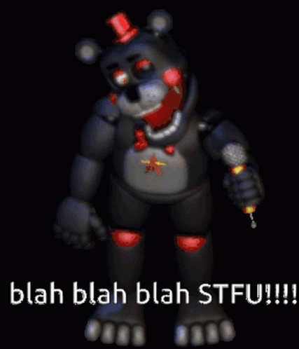 Black Teddy Bear Holding Microphone Saying Blah Blah Blah STFU GIF