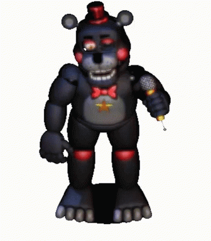 Black Teddy Bear Holding Microphone With Red Top Hat GIF