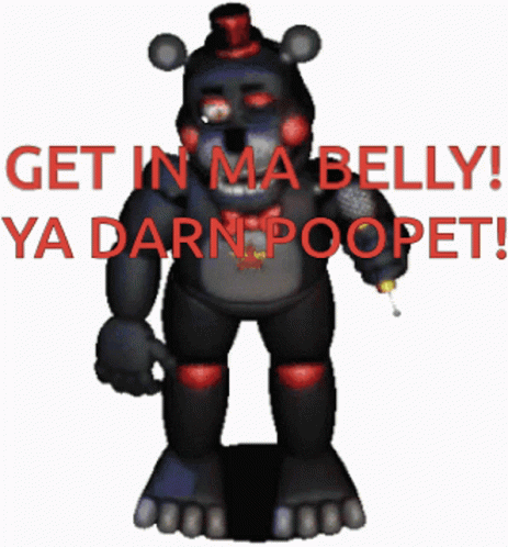 Black Teddy Bear In Red Top Hat Says Get In My Belly Ya Darn Poopet GIF