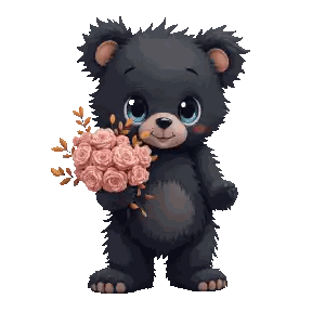 Black Teddy Bear Pink Roses