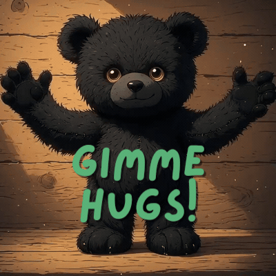 Black Teddy Bear Says Gimme Hugs
