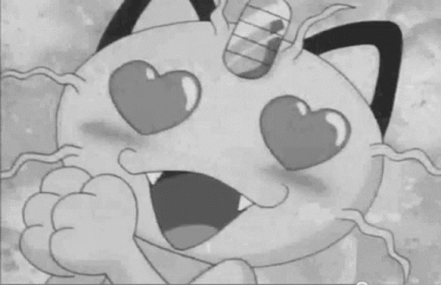 Black White Cartoon Cat Heart Eyes Unicorn Horn