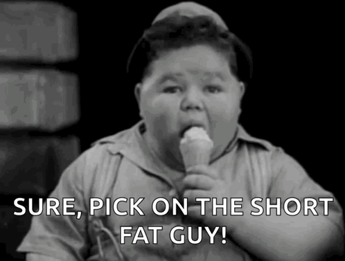 Black White Fat Boy Eating Ice Cream Saying Sure Pick On Short Fat Guy