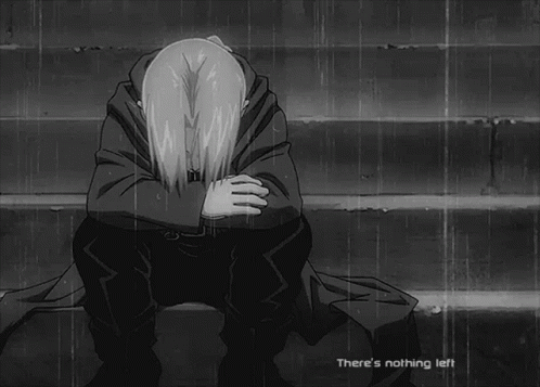 Black-White Person Sitting In Rain Saying Nothing Left GIF