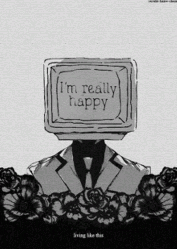 Black White TV Head Man Says I'm Really Happy GIF