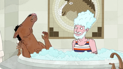 Blackjack Horseman Slips Under The Bubble Bath GIF