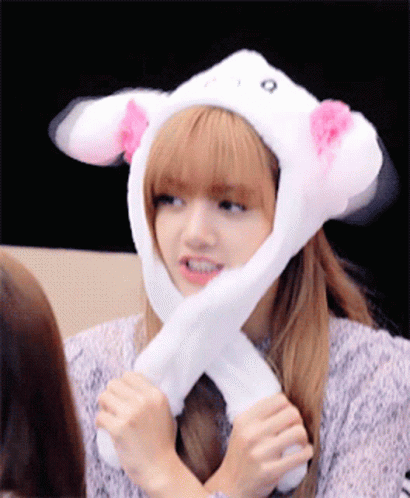 Blackpink Lisa Playing With Rabbit Hat Ears GIF