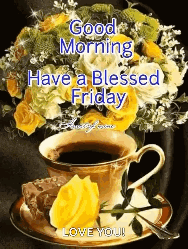 Blessed Friday Yellow Rose And Tea GIF