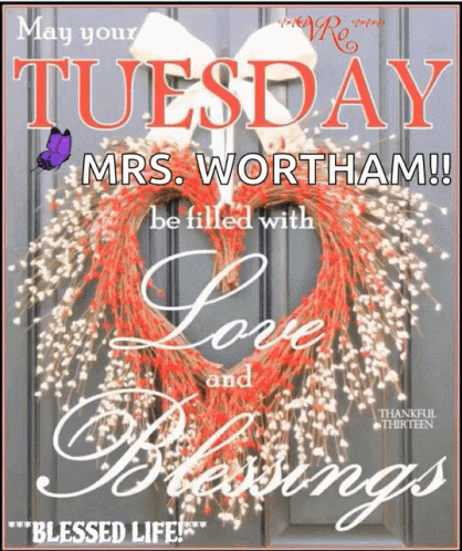 Blessed Tuesday Filled With Love Floral Wreath GIF