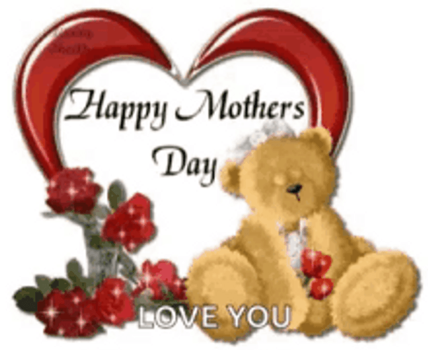 Blinking Bear Sparkling Flowers Happy Mothers Day Niece GIF 
