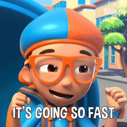 Blippi Character Says It's Going So Fast GIF