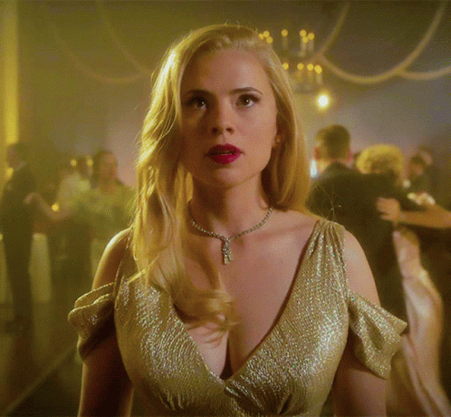 Blond Hayley Atwell In Gold Dress GIF