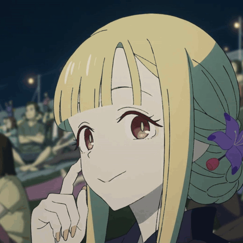 Blonde and Green Hair Girl With Flower