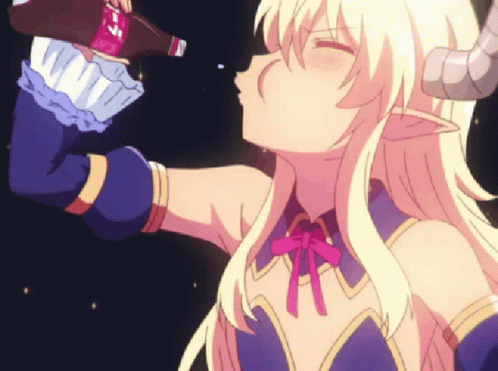 Blonde Anime Girl Drinking From Bottle GIF