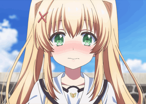 Blonde Anime Girl Green Eyes Red X