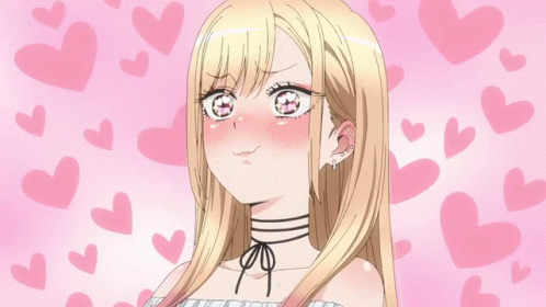 Blonde Anime Girl Making Face With Pink Hearts GIF
