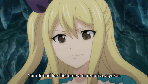 Blonde Anime Girl Saying Your Friend Has Become A Nure-Onna GIF