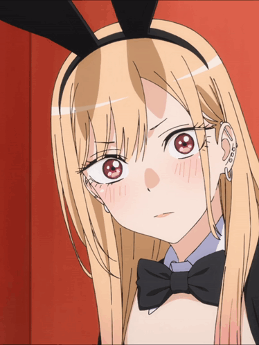 Blonde Anime Girl with Bunny Ears and Black Bow Tie