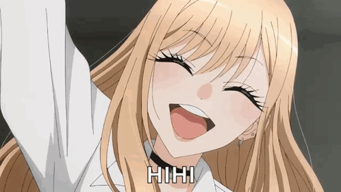 Blonde Anime Girl With Choker Laughing HHH