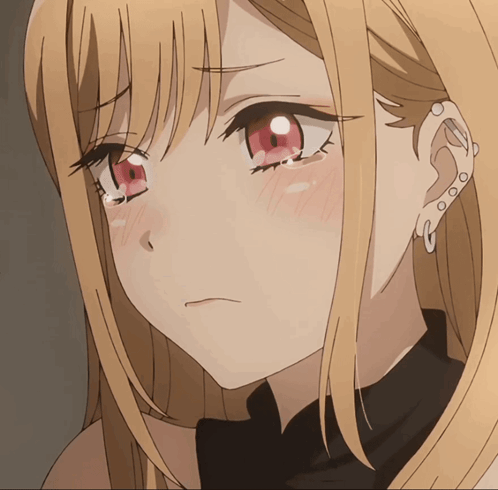 Blonde Anime Girl With Red Eyes And Ear Piercing GIF