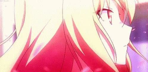 Blonde Anime Girl with Red Hair and Red Dress