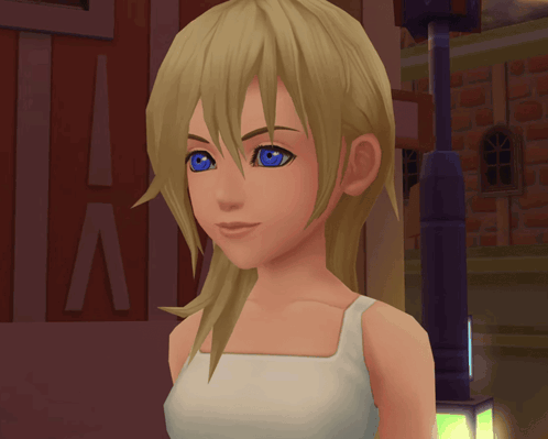 Blonde Cartoon Girl in Front of Building With Letter A