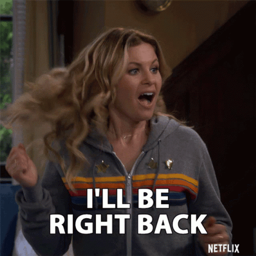 Blonde Girl In Grey Jacket Be Right Back GIF