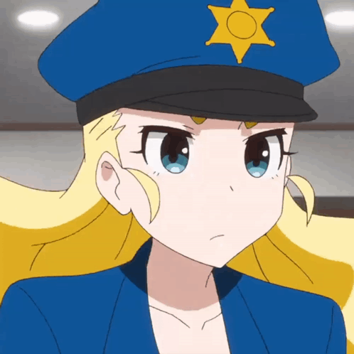 Blonde Girl in Police Hat With Yellow Star