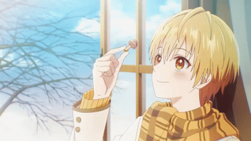 Blonde Girl In Scarf Holding Chocolate GIF